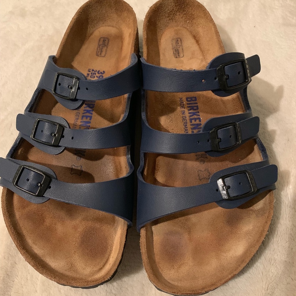 Navy soft footbed Birkenstocks